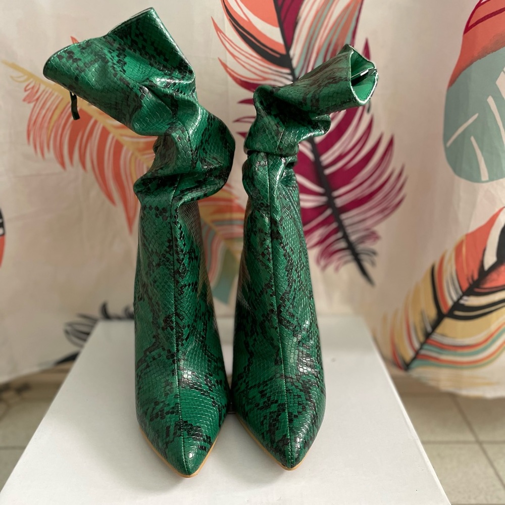 Green snake mid calf booties